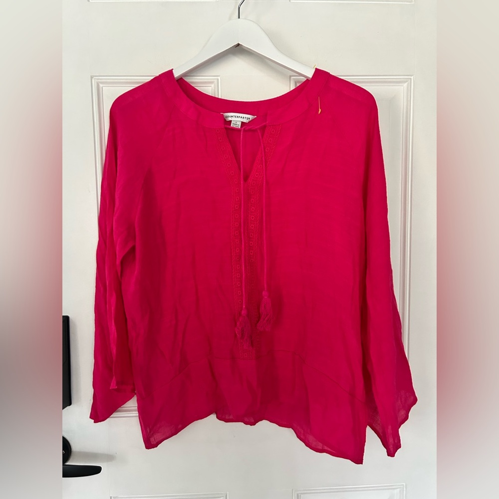 Counterparts Hot Pink Tassel Peasant Tunic Top
